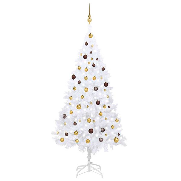 vidaXL Árvore Natal artificial pré-iluminada c/ bolas PVC branco