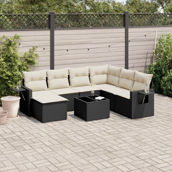 vidaXL 8 pcs conjunto sof&aacute;s de jardim com almofad&otilde;es vime PE preto