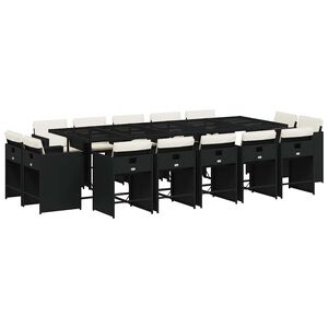 vidaXL 15 pcs conjunto de jantar p/jardim com almofad&otilde;es vime PE preto