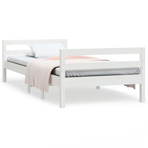 vidaXL Estrutura de cama sem colch&atilde;o 80x200 cm pinho maci&ccedil;o branco
