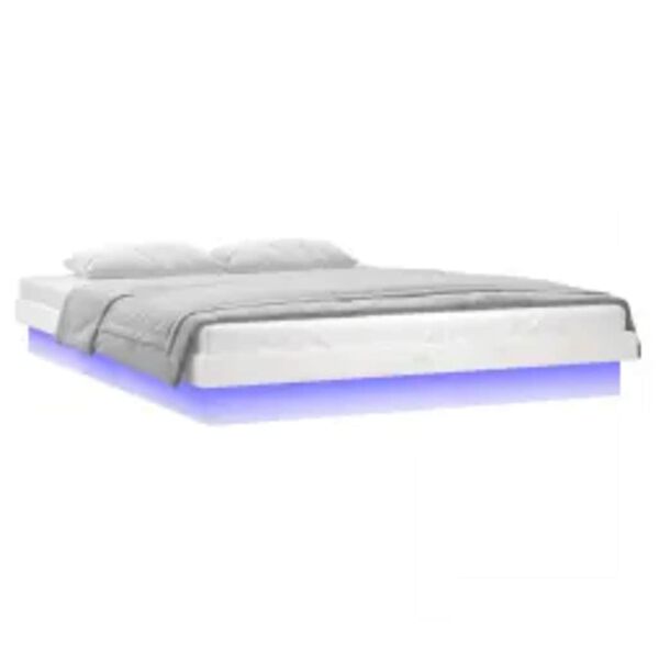 vidaXL Estrutura de cama com luzes LEDs 140x200 madeira maci&ccedil;a branco
