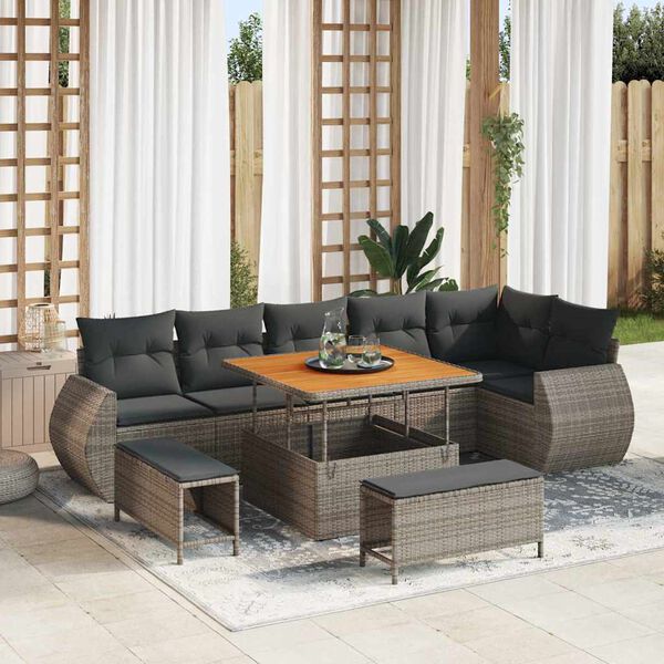 vidaXL Conjunto de Sof&aacute; de Jardim com almofada 9 pcs Cinzeto
