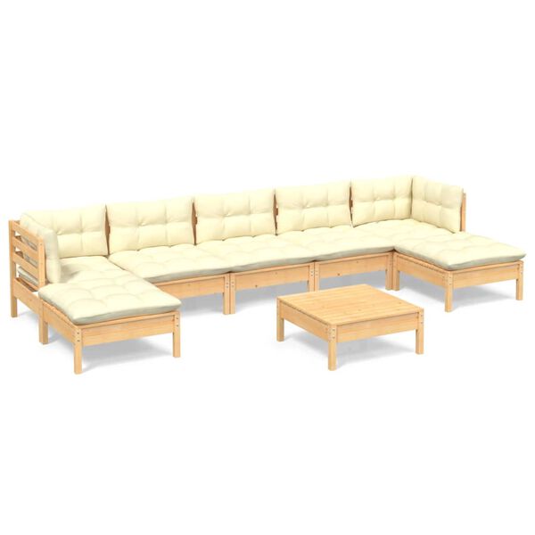 vidaXL 8 pcs conjunto lounge jardim c/ almofad&otilde;es cor creme pinho
