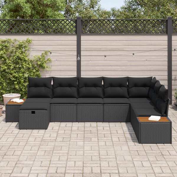 vidaXL Conjunto de Sof&aacute; de Jardim com almofada Preto vime PE