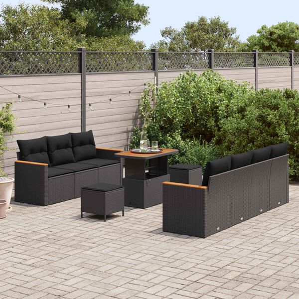 vidaXL Conjunto de Sof&aacute; de Jardim com almofada Preto Rattan Sint&eacute;tico