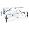 vidaXL Mesa de jardim dobr&aacute;vel com 2 bancos 180 cm a&ccedil;o e PEAD branco