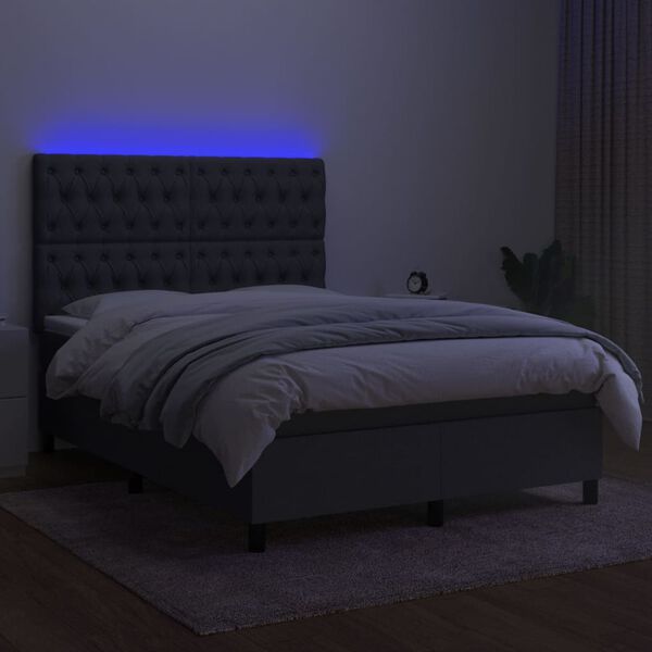 vidaXL Cama box spring c/ colch&atilde;o e LED 140x200 cm tecido cinza-escuro