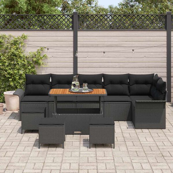 vidaXL Conjunto de Sof&aacute; de Jardim com almofada 10 pcs Preto