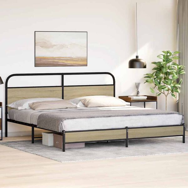 vidaXL Estrutura de cama sem colch&atilde;o 200x200cm metal carvalho sonoma