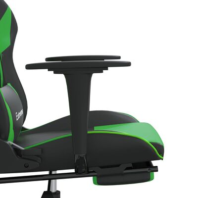 vidaXL Cadeira gaming massagens c/ apoio pés couro artif. preto/verde