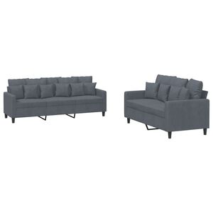 vidaXL 2 pcs conjunto de sof&aacute;s com almofad&otilde;es veludo cinzento-escuro