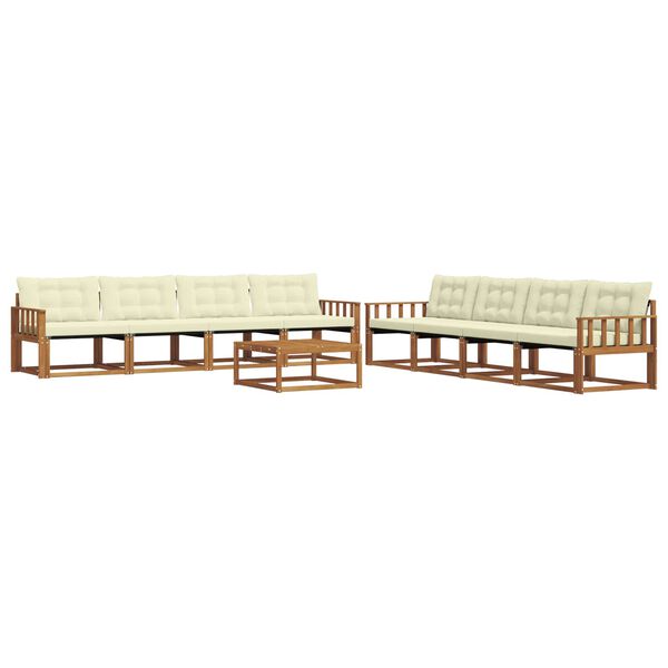 vidaXL Conjunto de Sof&aacute;s para Exterior 9 pcs Natural e Creme