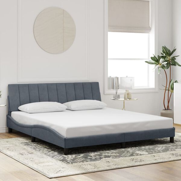 vidaXL Estrutura de cama sem colch&atilde;o Hanko 180x200 cm veludo cinzento-escuro