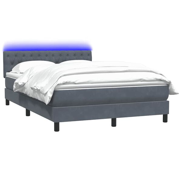 vidaXL Cama box spring c/ colch&atilde;o e LED 140x220 cm veludo cinzento-escuro