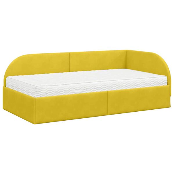 vidaXL Estrutura de Cama de Canto com Colch&atilde;o 2 pcs Amarelo Veludo