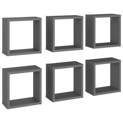 vidaXL Prateleiras de parede forma de cubo 6 pcs 30x15x30 cm cinzento