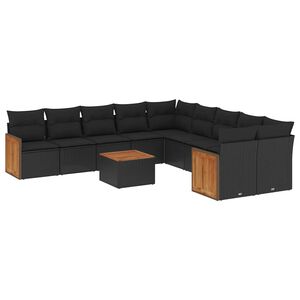 vidaXL 11 pcs conjunto sof&aacute;s de jardim c/ almofad&otilde;es vime PE preto