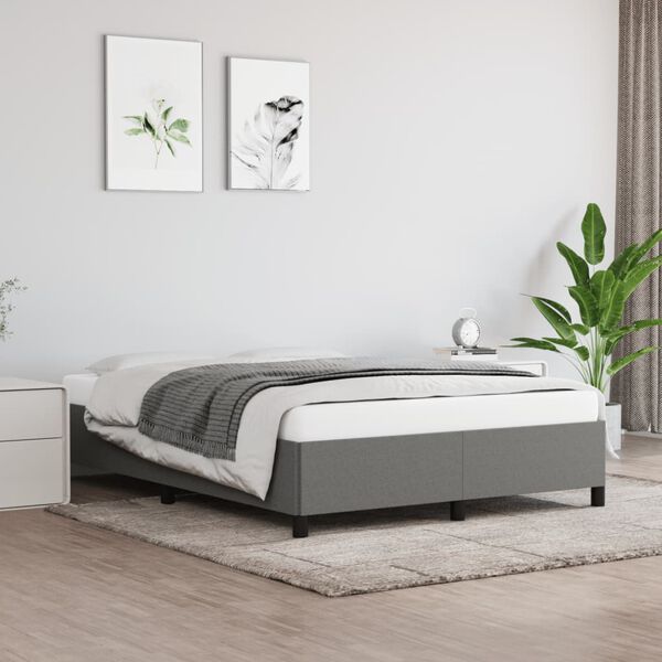 vidaXL Estrutura de cama sem colch&atilde;o 140x200 cm tecido cinzento-escuro