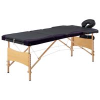 vidaXL Mesa de massagens dobrável 3 zonas madeira preto e roxo