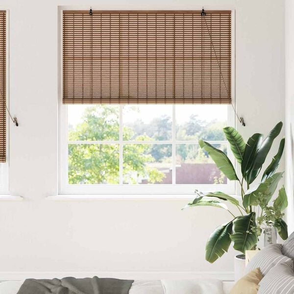 vidaXL Estores de rolo com cortinas Manual Castanho 150 x 220 cm Bambu