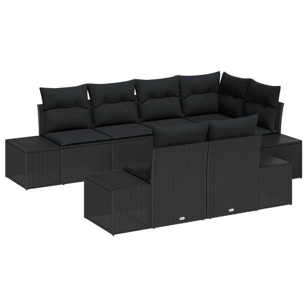 vidaXL Conjunto de Sof&aacute; de Jardim com almofada 7 pcs Preto vime PE
