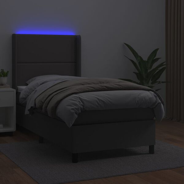 vidaXL Cama box spring c/ colch&atilde;o/LED 80x200 cm couro artificial cinza