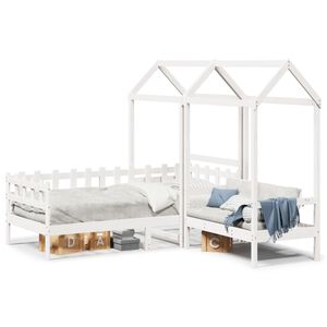 vidaXL Conj. sof&aacute;-cama e banco c/ telhado 80x200cm pinho maci&ccedil;o branco