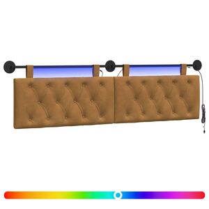 vidaXL Cabeceira suspensa Com luz LED Castanho Veludo