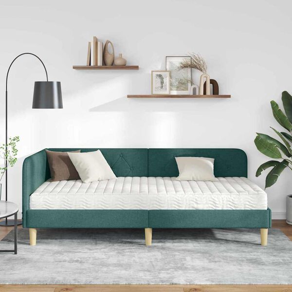 vidaXL Estrutura de Cama de Canto Verde Escuro 90 x 190 cm tecido