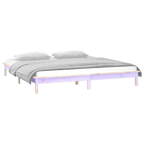 vidaXL Estrutura de cama de casal c/ LED 135x190 cm madeira maci&ccedil;a