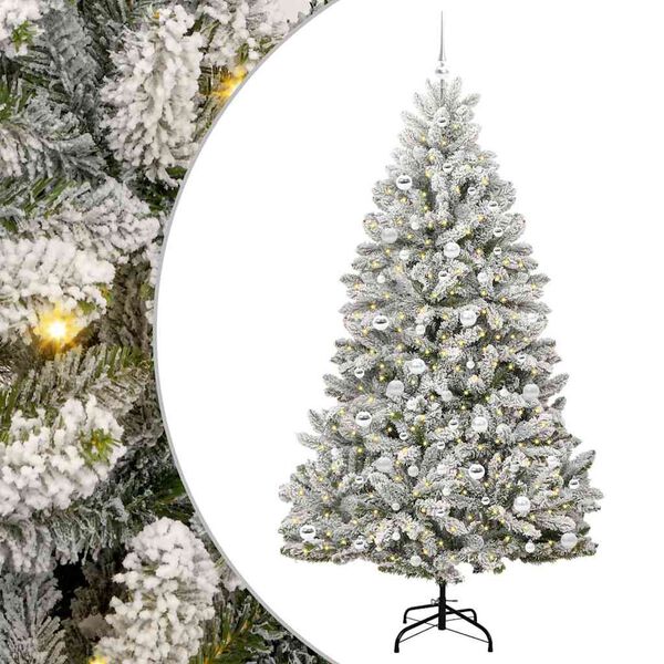 vidaXL &Aacute;rvore de Natal Artificial Verde e Branco 210 cm PVC e Metal
