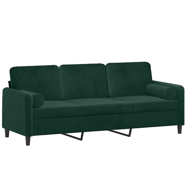 vidaXL Sof&aacute; 3 lug. c/ almofadas decorativas 180 cm veludo verde-escuro