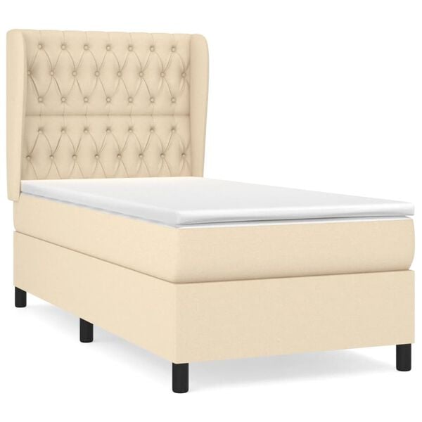 vidaXL Cama com molas/colch&atilde;o 90x190 cm tecido cor creme