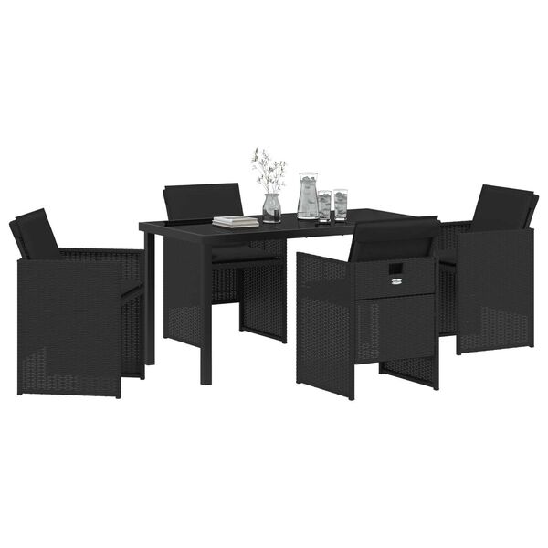 vidaXL Conjunto de Jantar para Jardim com almofada 5 pcs Preto vime PE