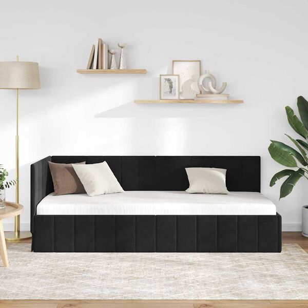 vidaXL Estrutura de Cama de Canto Preto 80 cm x 200 cm Veludo