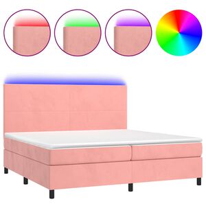 vidaXL Cama box spring c/ colch&atilde;o/LED 200x200 cm veludo rosa