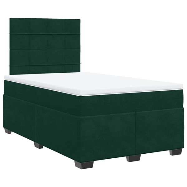 vidaXL Cama boxspring com colch&atilde;o 120x200 cm veludo verde-escuro