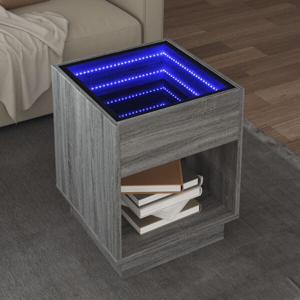 vidaXL Mesa de centro luzes LED Infinity 40x40x50 cm cinzento sonoma