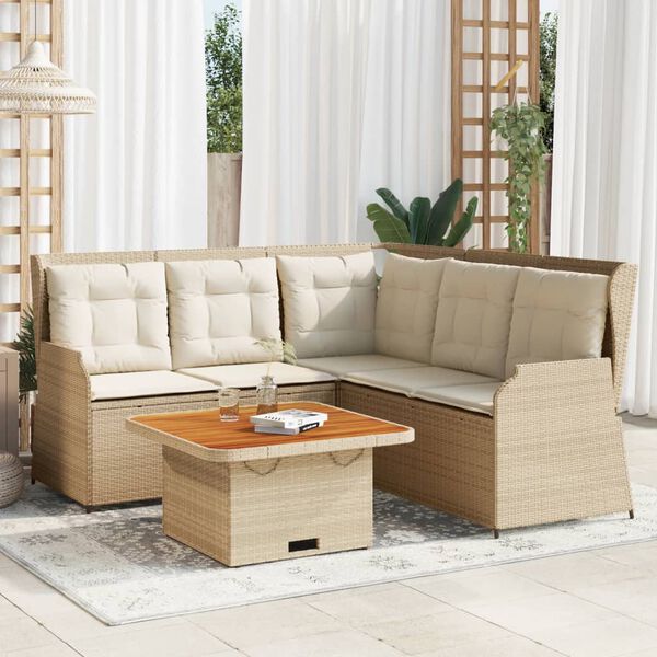 vidaXL 4 pcs conjunto lounge de jardim c/ almofad&otilde;es vime PE bege
