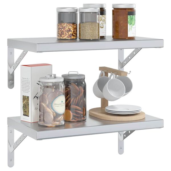 vidaXL Prateleiras de parede 2 pcs 50x30 cm a&ccedil;o inoxid&aacute;vel prateado