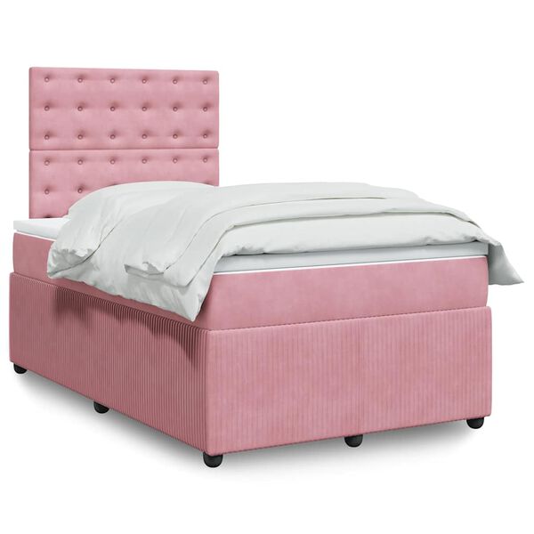 vidaXL Cama boxspring com colch&atilde;o 120x190 cm veludo rosa