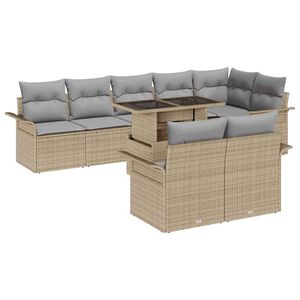 vidaXL Conjunto de Sof&aacute; de Jardim 9 pcs Bege Rattan Sint&eacute;tico