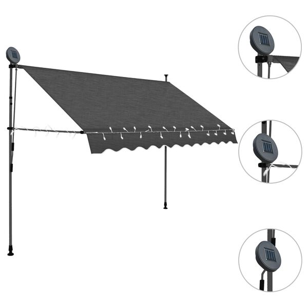 vidaXL Toldo retrátil manual com LED 300 cm antracite