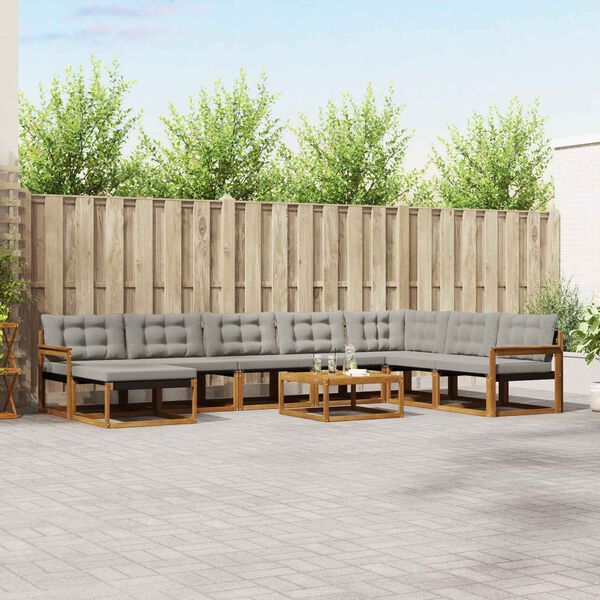 vidaXL Conjunto de Sof&aacute;s para Exterior 9 pcs Cinza Natural e Claro