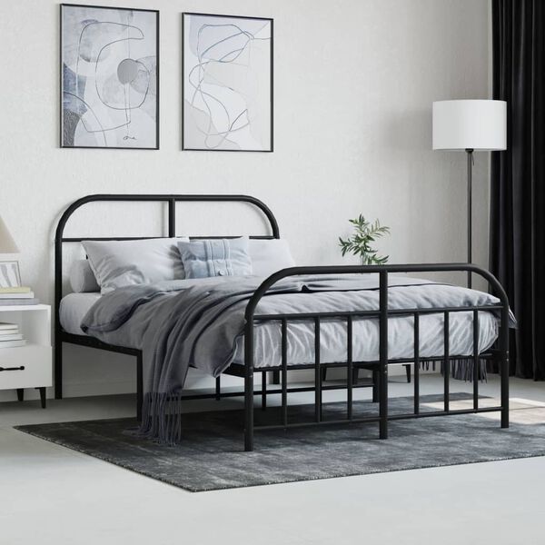vidaXL Estrutura de cama com cabeceira e pés 120x190 cm metal preto