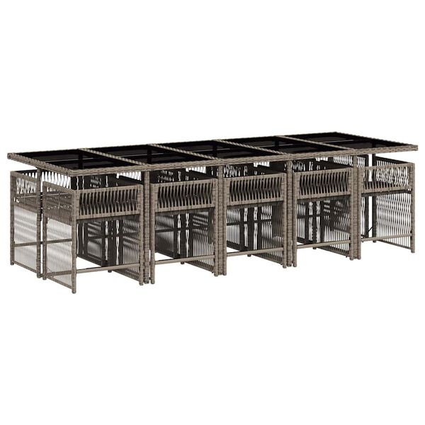 vidaXL 11 pcs conjunto jantar p/ jardim c/ almofad&otilde;es vime PE cinzento