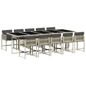 vidaXL 11 pcs conjunto jantar p/ jardim c/ almofad&otilde;es vime PE cinzento
