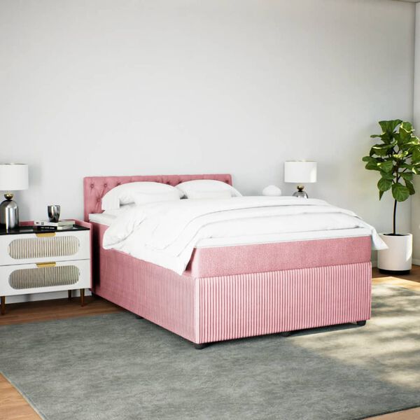 vidaXL Cama com molas/colch&atilde;o 140x200 cm veludo rosa