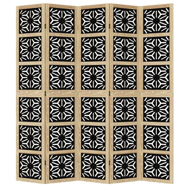 vidaXL Biombo c/ 5 pain&eacute;is madeira de paulownia maci&ccedil;a castanho/preto