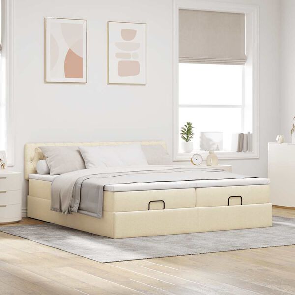 vidaXL Estrutura de cama otomana com colch&otilde;es tecido creme 160x200cm